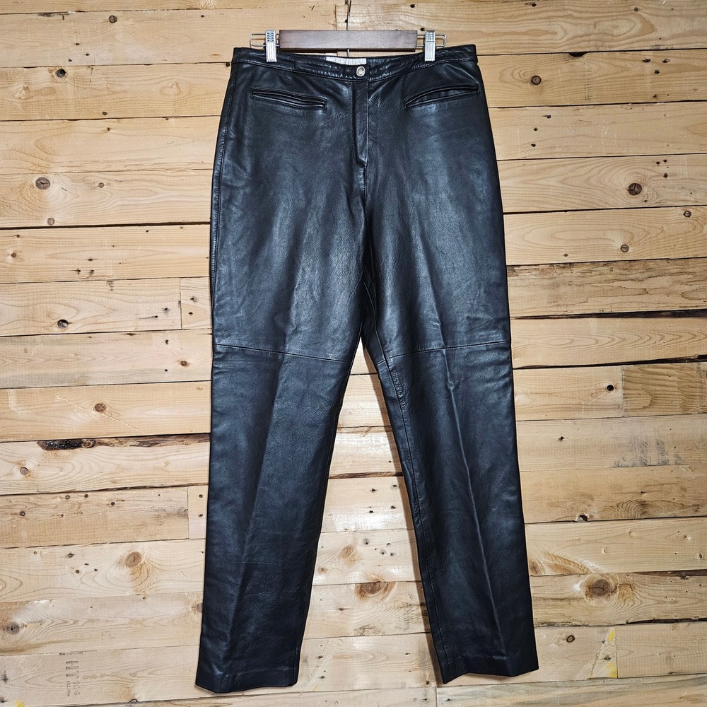 Margaret Godfrey Womens Black Genuine Leather Straight Leg Pants Size 14 Vintage
